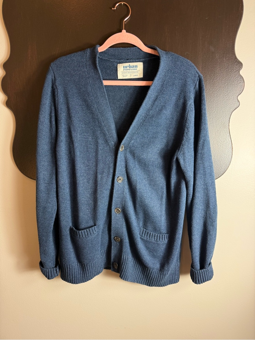 urban pipeline Men's Dark Blue V-Neck Button Cardigan